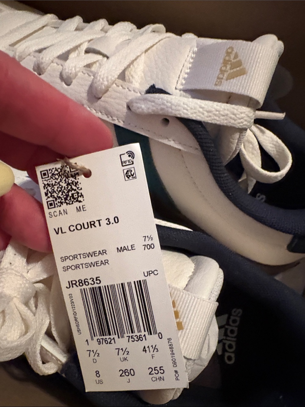 adidas VL Court 3.0 Low-Top Sneakers in White, Teal and Brown - Picture 10 of 10